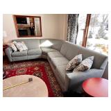 Blue-Gray Upholstered Sectional Sofa with 4 Decorative Pillows