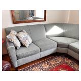 Blue-Gray Upholstered Sectional Sofa with 4 Decorative Pillows