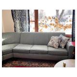 Blue-Gray Upholstered Sectional Sofa with 4 Decorative Pillows