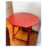 Red Hexagonal Wooden Side Table, 24x25x29 Inches
