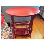Red Oval Side Table with Magazine Rack, 22 Inch Tall