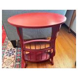 Red Oval Side Table with Magazine Rack, 22 Inch Tall