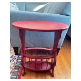 Red Oval Side Table with Magazine Rack, 22 Inch Tall