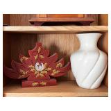 Red Wing USA 1590 Pottery Vase and Folk Art Maple Leaf Letter Holder