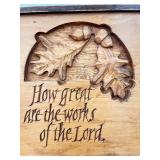 Hand-Carved Wood Plaque with Oak Leaves and Religious Quote