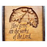 Hand-Carved Wood Plaque with Oak Leaves and Religious Quote