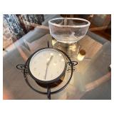 Orrefors Sweden Etched Glass Dish and Modern Table Clock Set