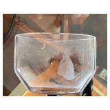 Orrefors Sweden Etched Glass Dish and Modern Table Clock Set