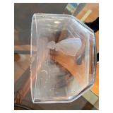 Orrefors Sweden Etched Glass Dish and Modern Table Clock Set