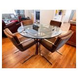Mid-Century Modern Glass Top Dining Table with 4 Chrome-Frame Chairs