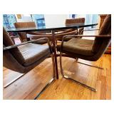 Mid-Century Modern Glass Top Dining Table with 4 Chrome-Frame Chairs