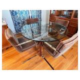 Mid-Century Modern Glass Top Dining Table with 4 Chrome-Frame Chairs