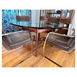 Mid-Century Modern Glass Top Dining Table with 4 Chrome-Frame Chairs