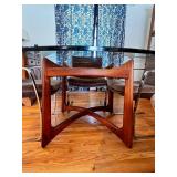 Mid-Century Modern Glass Top Dining Table with 4 Chrome-Frame Chairs