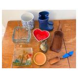 Decorative Assorted Home Decor Items Including Ceramic, Glass, and Wood Pieces - Set of 9