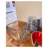 Decorative Assorted Home Decor Items Including Ceramic, Glass, and Wood Pieces - Set of 9