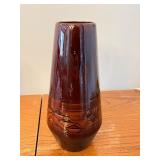 Vintage Brown Glazed Pottery Vase with Geometric Design, 10 Inch