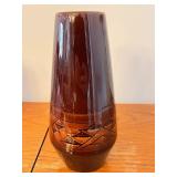 Vintage Brown Glazed Pottery Vase with Geometric Design, 10 Inch