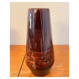 Vintage Brown Glazed Pottery Vase with Geometric Design, 10 Inch