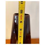 Vintage Brown Glazed Pottery Vase with Geometric Design, 10 Inch