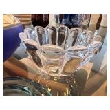 Set of 3 Decorative Bowls: Blue Art Pottery, Clear Glass, and Aqua Glass