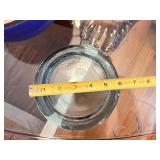 Set of 3 Decorative Bowls: Blue Art Pottery, Clear Glass, and Aqua Glass