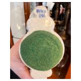 Blue and White Crackle Glaze Ceramic Pitcher and Bunny Candlestick Holders Set