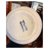 Blue and White Crackle Glaze Ceramic Pitcher and Bunny Candlestick Holders Set