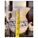 Blue and White Crackle Glaze Ceramic Pitcher and Bunny Candlestick Holders Set