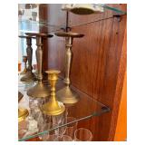 Collection of 8 Brass Candlesticks and Small Brass Bell