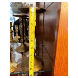 Collection of 8 Brass Candlesticks and Small Brass Bell