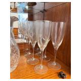 Cut Glass Pitcher and Set of 8 Wine Glasses