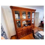 Oak China Cabinet with Glass Doors and Storage Drawers