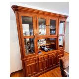 Oak China Cabinet with Glass Doors and Storage Drawers