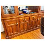 Oak China Cabinet with Glass Doors and Storage Drawers