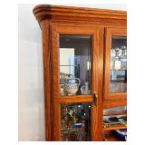 Oak China Cabinet with Glass Doors and Storage Drawers