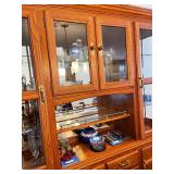 Oak China Cabinet with Glass Doors and Storage Drawers