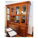 Oak China Cabinet with Glass Doors and Storage Drawers