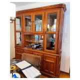 Oak China Cabinet with Glass Doors and Storage Drawers