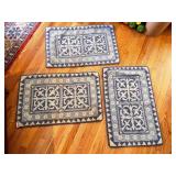 Set of 3 Blue and Cream Patterned Wool Accent Rugs