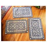 Set of 3 Blue and Cream Patterned Wool Accent Rugs