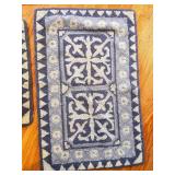 Set of 3 Blue and Cream Patterned Wool Accent Rugs