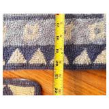 Set of 3 Blue and Cream Patterned Wool Accent Rugs