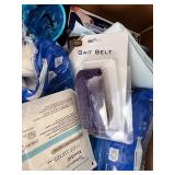 Box of Mobility and Personal Care Supplies Including Gait Belts and Incontinence Underwear