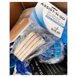 Box of Mobility and Personal Care Supplies Including Gait Belts and Incontinence Underwear