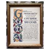 Religious Wall Art Lot: Framed Jesus Portrait, Serenity Prayer, and Ornate Cross Plaque