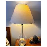 Clear Glass Table Lamp with White Tapered Shade, 31 Inches Tall