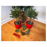 Artificial Topiary Ivy Plant with Red Pots, Decorative Picks, and Taper Candles Set
