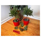 Artificial Topiary Ivy Plant with Red Pots, Decorative Picks, and Taper Candles Set