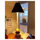 Vintage Brass Swan Table Lamp with Black Shade, 34 Inches Tall